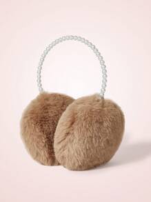 SHEIN MOD 1個女士假珍珠裝飾時尚耳套,適用於冬季 - 卡其色 - 查看 1