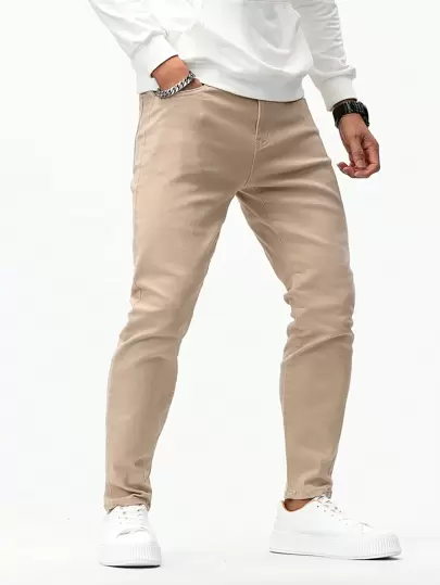 Manfinity Homme Jeans slim homme à poche oblique unie, jeans kaki slim simple. Pour le mari, les cadeaux pour le petit ami
