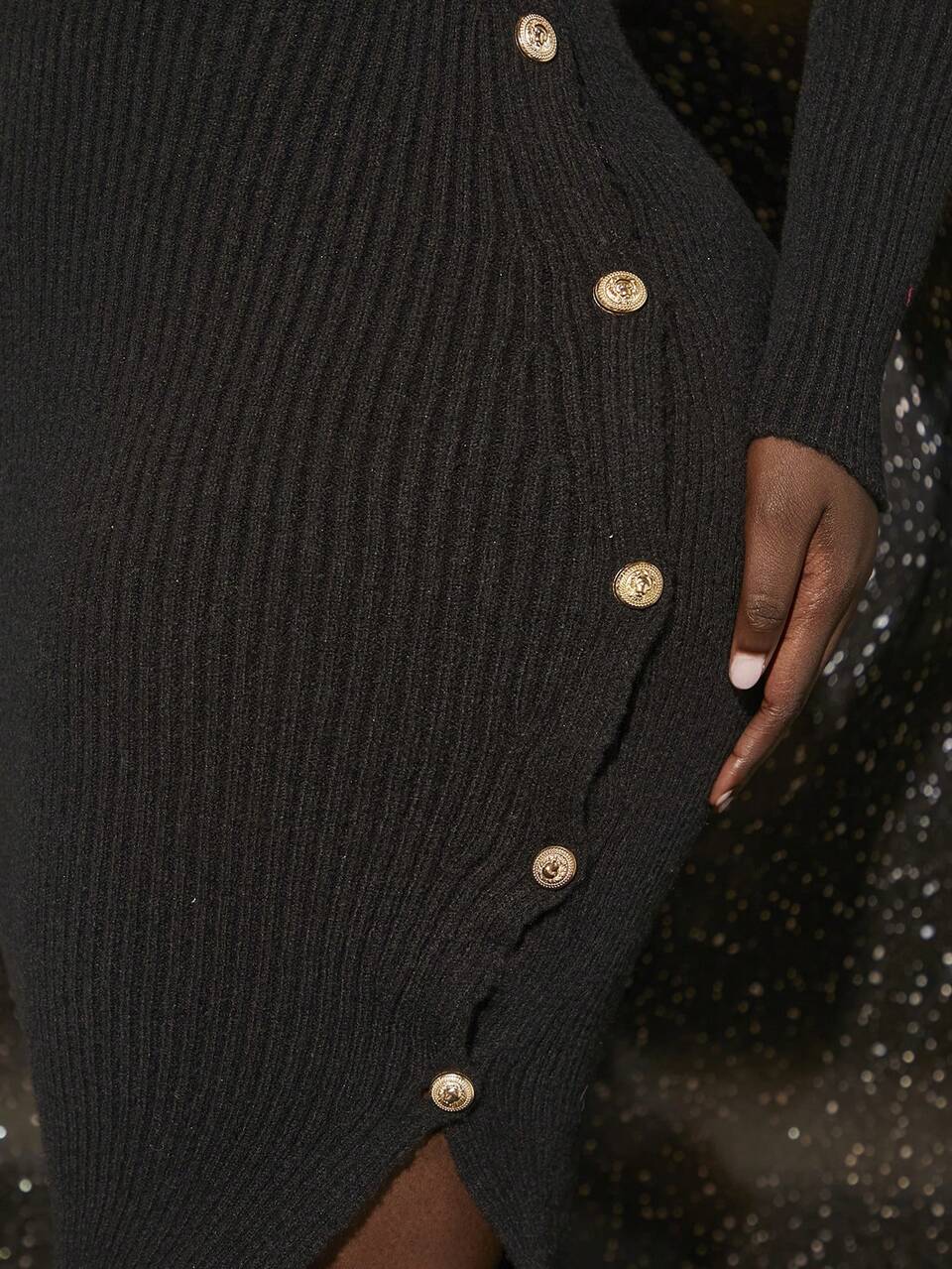 Plus Button Detail Split Hem Bodycon Sweater Dress