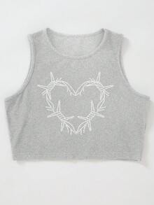 SHEIN Unity 愛心圖案短款背心 - 灰色 - 查看 3