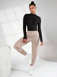 SHEIN BASICS Solid Zip Up Bodysuit