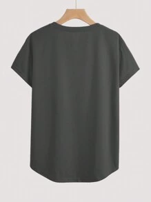 SHEIN EZwear Glasses & Slogan Graphic Tee - Dark Grey - View 2