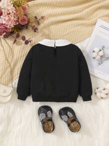 SHEIN Baby Girl Contrast Collar Sweatshirt - Black - View 2