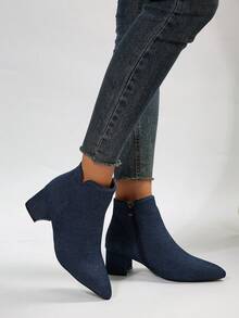 Women's Fashionable Solid Color Classic Boots With Side Zipper Design For Autumn/winter - Blue - View 2