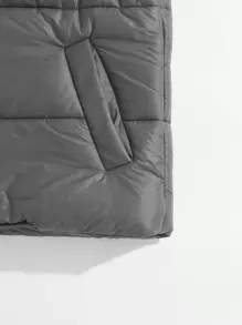 SHEIN LUNE Áo Vest Túi Xiên Có Đệm Áo Khoác Có Đệm Quần Áo Mùa Đông - màu đen - Xem 3