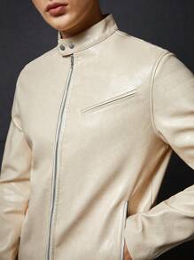 Manfinity VCAY Chaqueta con cremallera de color sólido para hombre, para otoño e invierno - Albaricoque - Ver 5