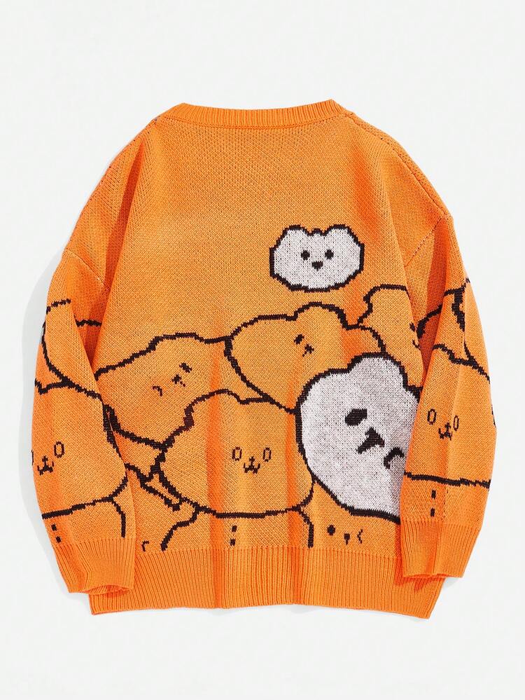 Plus Bear Pattern Drop Shoulder Sweater Knit Pullover Fall Winter Sweater