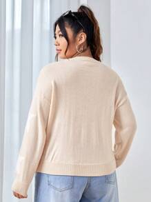 SHEIN EZwear 大碼星星圖案落肩袖套頭毛衣 - 杏色 - 查看 2