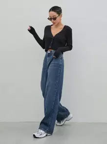 DAZY High Waist Wide Leg Jeans - Medium Wash - View 6