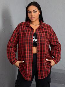 SHEIN EZwear Plus Plaid & Skull Print Drop Shoulder Shirt - Multicolor - View 2