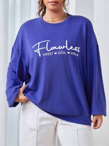 SHEIN EZwear Plus Slogan Graphic Drop Shoulder Sweatshirt