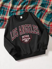 Girls 1pc Letter Graphic Thermal Lined Pullover - Black - View 4