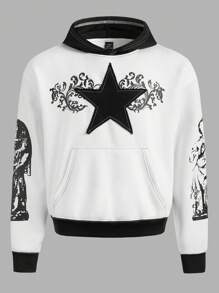 Jack B. Wiese Sudadera con bolsillo tipo canguro con estampado de estrella para hombre diseñador, para vacaciones, primavera, festival, entrenamiento, Ibiza
