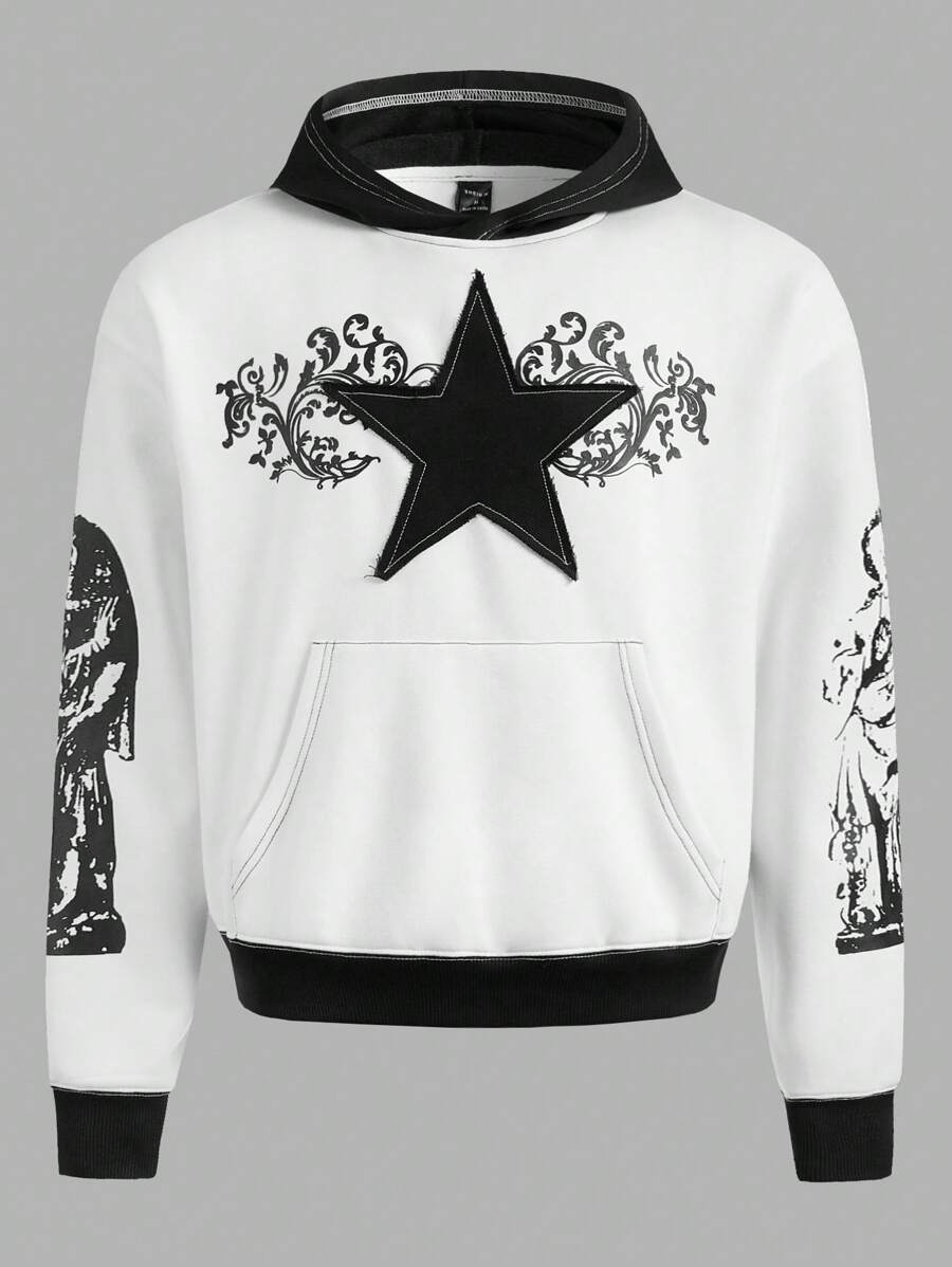 Jack B. Wiese Sudadera con bolsillo tipo canguro con estampado de estrella para hombre diseñador, para vacaciones, primavera, festival, entrenamiento, Ibiza