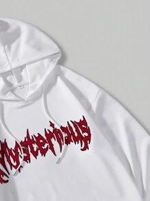 ROMWE MEN Goth Áo hoodie dây rút có họa tiết Slogan Skull - trắng - Xem 7