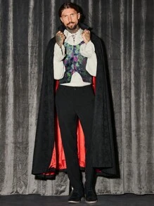 GENTILAND Men Floral Jacquard Chain Detail Cape - Black - View 5