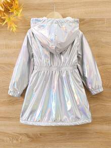 SHEIN Young Girl Holographic Thermal Lined Hooded Coat - Silver - View 2