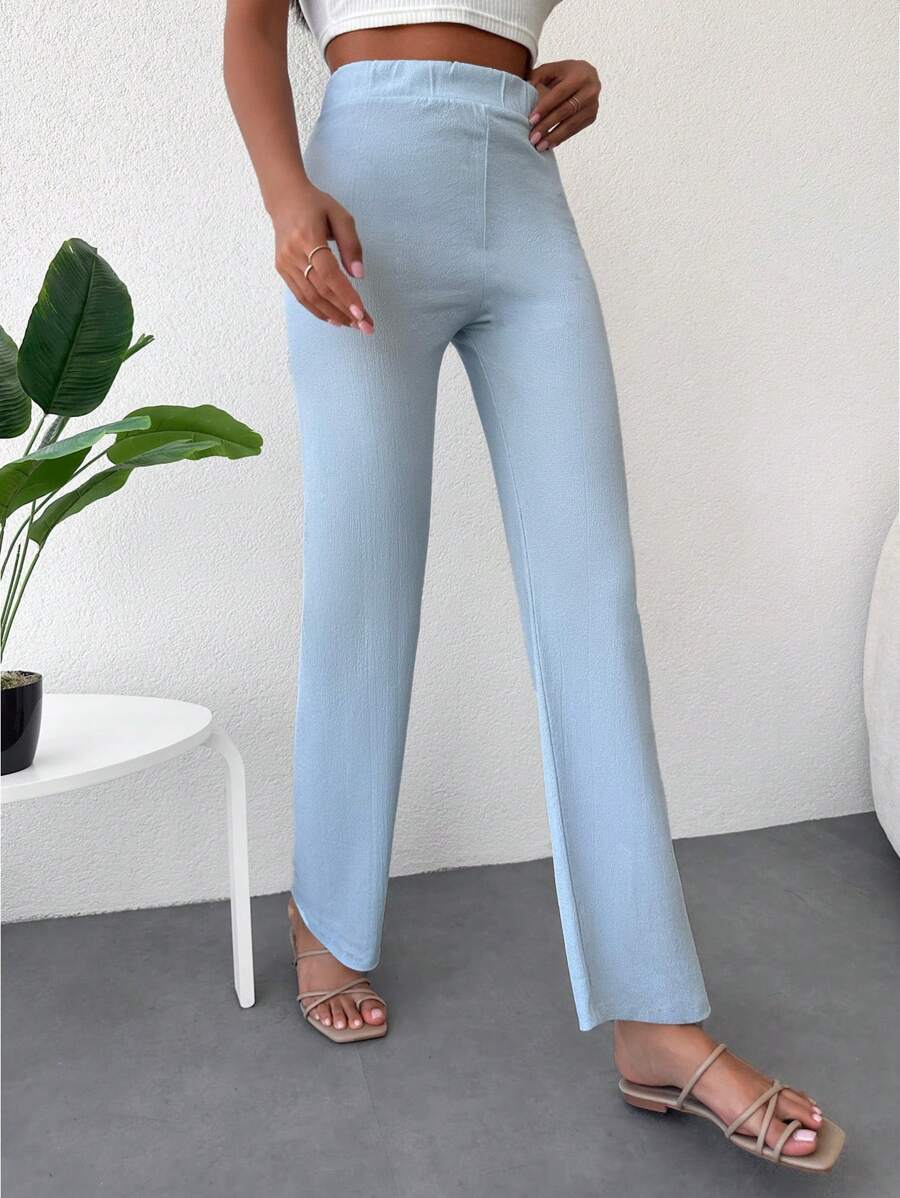 EURMUSE Solid Straight Leg Pants - Baby Blue - View 1