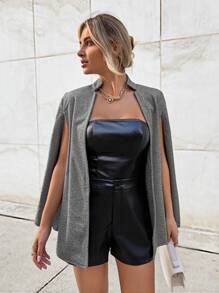 SHEIN Privé Cloak Sleeve Open Front Overcoat - Grey - View 4