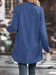 Chiquease 纯色纽扣前部不对称下摆衬衫 - 藏蓝色 - 查看 2