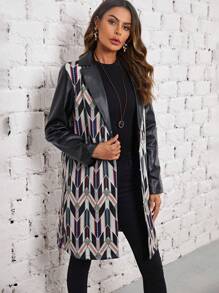 EMERY ROSE 鋸齒形印花青果領PU皮革外套