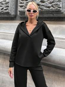 RueChic Drop Shoulder Hoodie & Sweatpants - Black - View 5