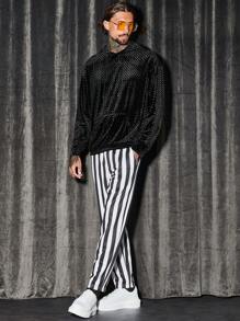 GENTILAND Nam Chất rắn Túi kangaroo Thả vai Nhung Áo nỉ - màu đen - Xem 3