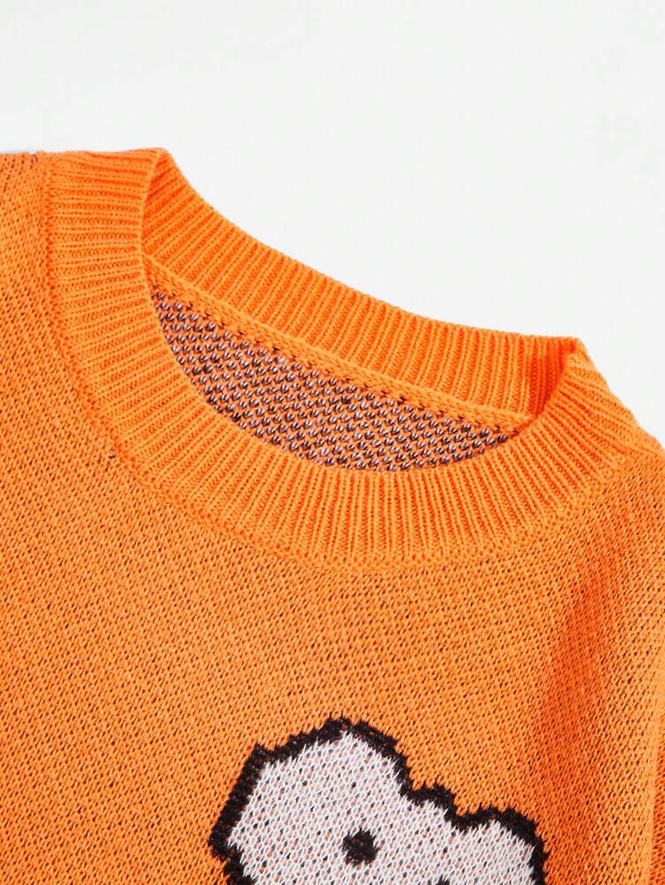 Plus Bear Pattern Drop Shoulder Sweater Knit Pullover Fall Winter Sweater