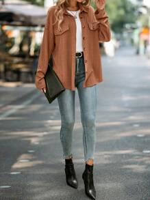 Chiquease Drop Shoulder Flap Detail Button Front Coat - Coffee Brown - View 5