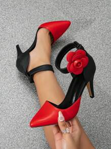 Scarpe con tacco alto da donna per autunno/inverno, con punta affusolata, tacco a spillo, design floreale, nuovi sandali da donna, eleganti, tacco a rocchetto, da festa