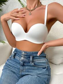Women Casual White Plain Backless Fabric Strapless Bra With Slight Stretch - White - View 1