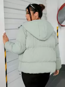SHEIN EZwear Plus Zip Up Hooded Padded Coat, Winter