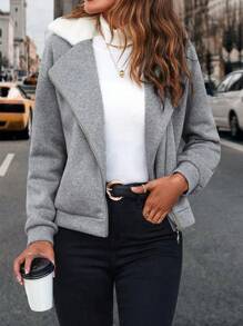 SHEIN LUNE Áo khoác Moto trễ vai có khóa kéo - Xám - Xem 1