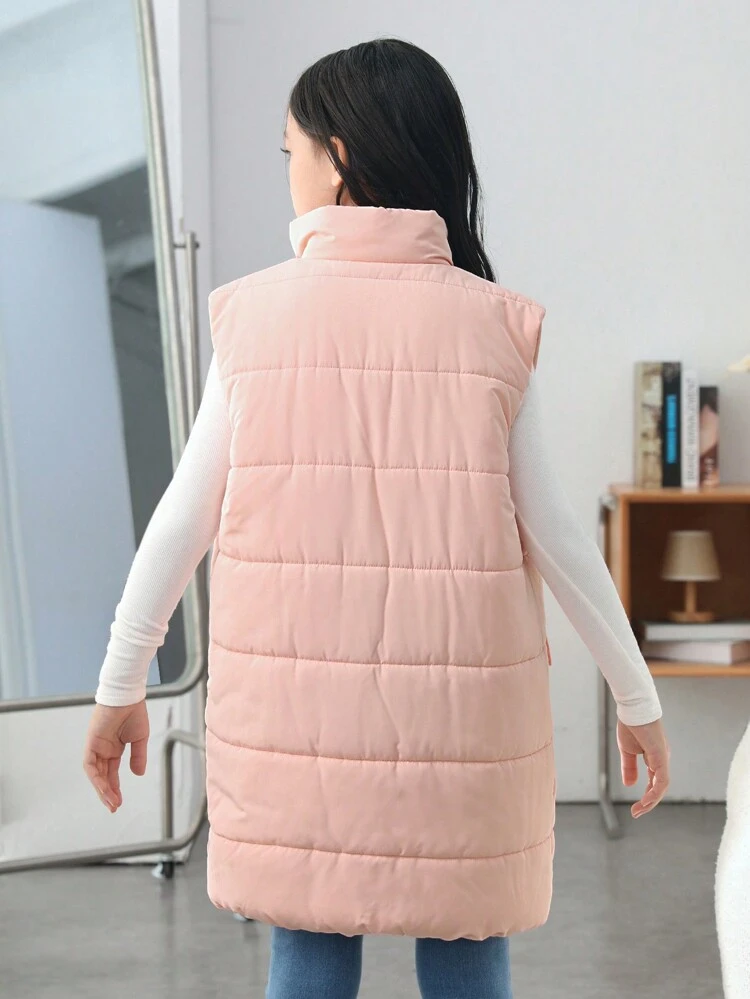 Tween Girl 1pc Flap Pocket Vest Padded Coat