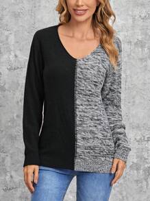 EMERY ROSE 雙色落肩袖套頭毛衣 - 彩色 - 查看 1