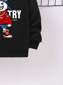 Teen Boy Rabbit & Slogan Graphic Drop Shoulder Sweatshirt - Black - View 6