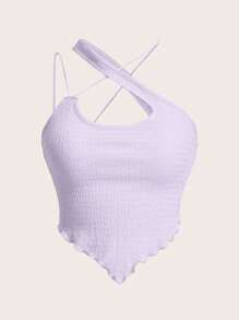 SHEIN ICON 素色不對稱領木耳邊上衣 - 紫丁香色 - 查看 1