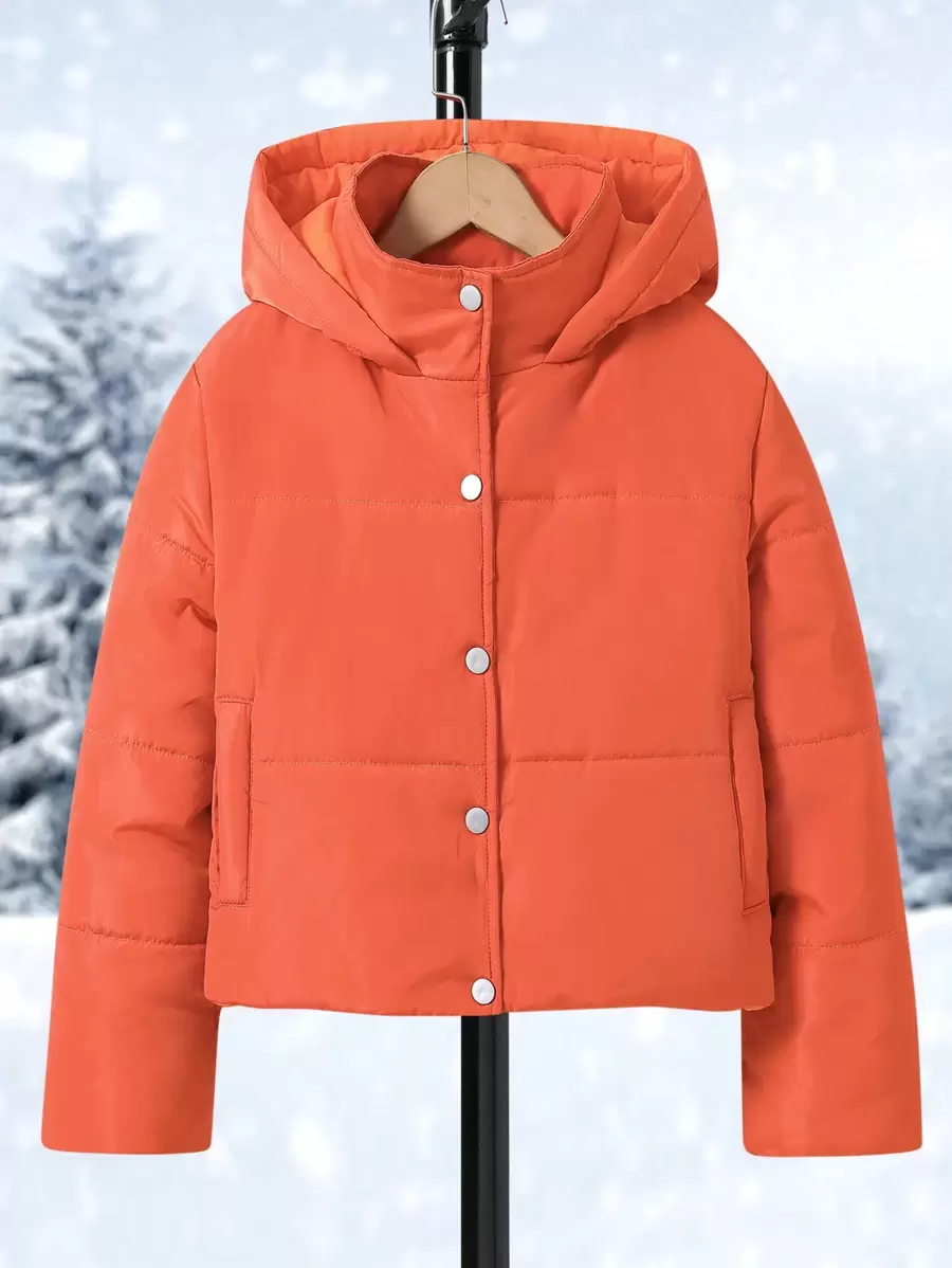 SHEIN Tween Girl 1 件落肩连帽棉服外套