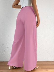 High Waist Plicated Detail Wide Leg Pants - Pink - View 2