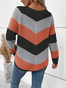 SHEIN LUNE Chevron Pattern Raglan Sleeve Sweater - Multicolor - View 2