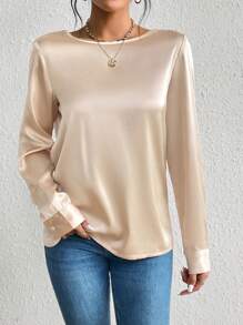 SHEIN Privé 鏈條細節V領襯衫 - 杏色 - 查看 6