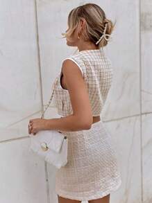 SHEIN Privé Button Front Plaid Overcoat - Apricot - View 4