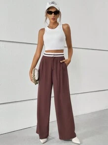 SHEIN Essnce Pantalones de pierna ancha de rayas cintura - Multicolor - Ver 3