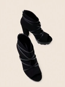 Women's Chunky High Heel Waterproof Platform Peep Toe & Round Toe Sandals Boots For Nightclubs In Autumn - Black - View 4