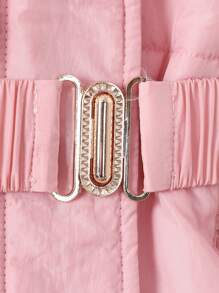 SHEIN Tween Girl 毛绒装饰连帽系带夹棉大衣 - 粉色 - 查看 3