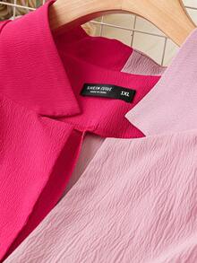 Celure Plus Two Tone Sleeveless Coat - Pink - View 4