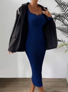 Chiquease Sweetheart Neck Ribbed Knit Sweater Dress Fall Cloth For Women - Blue - View 5