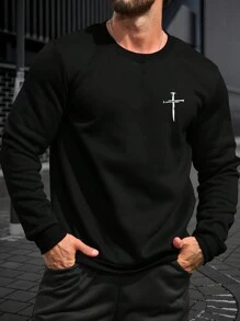 Men Geo Print Sweatshirt - Black - View 1