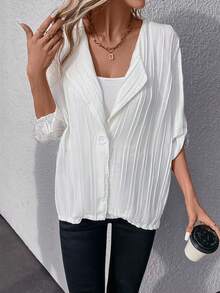 SHEIN LUNE 純色鈕扣前大衣 - 白色 - 查看 3