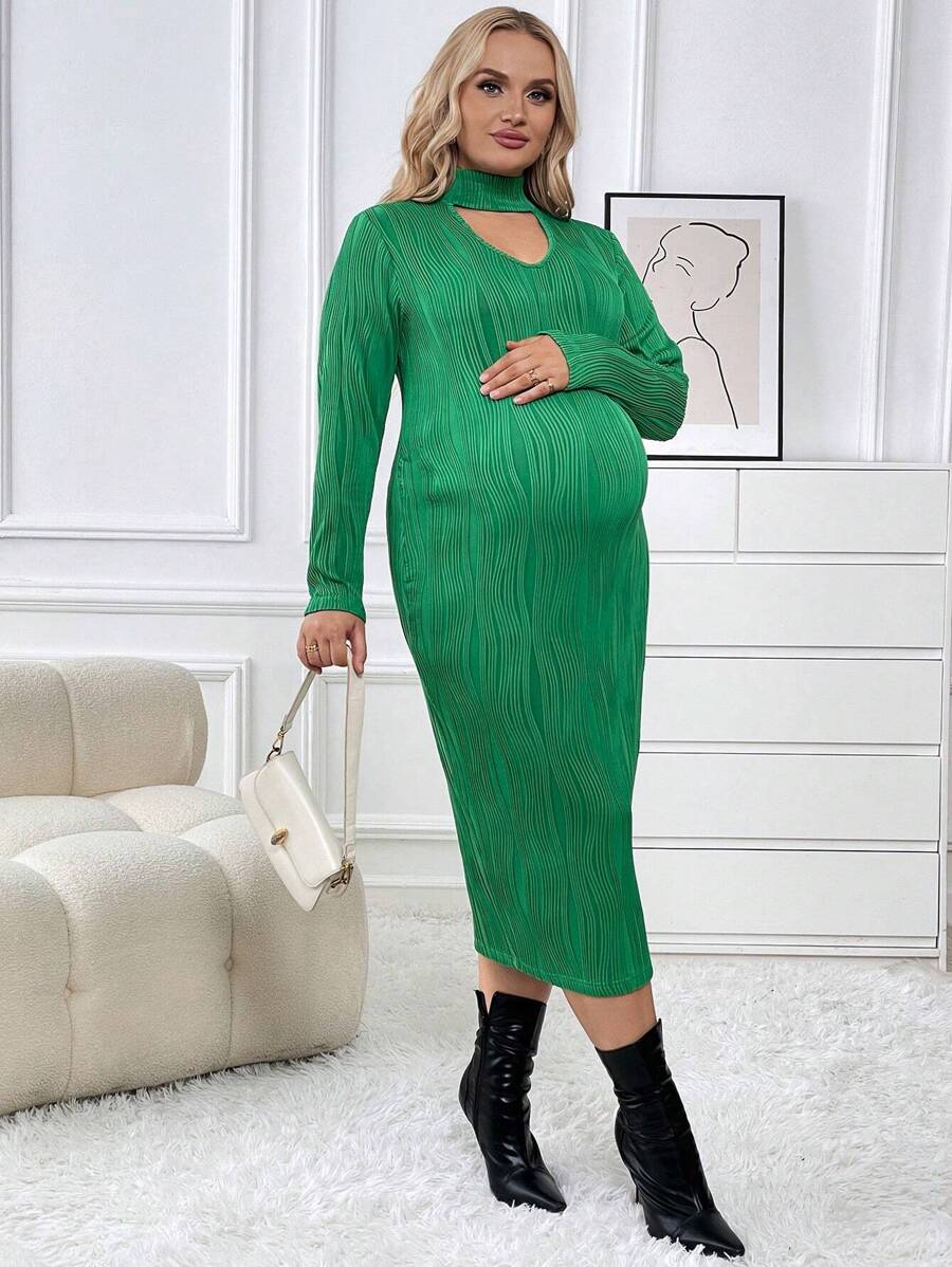 SHEIN Maternity Plus Choker Neck Textured Bodycon Dress